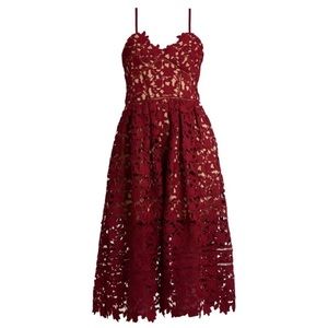 Self-Portrait Azalea Lace Midi Dress - Maroon/nude - Size 4
